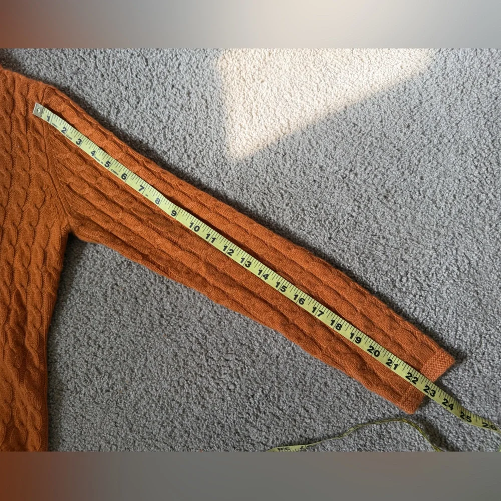 Cashmere Cable Knit Orange Sweater, Shawl Collar. Measures Small-Medium_10